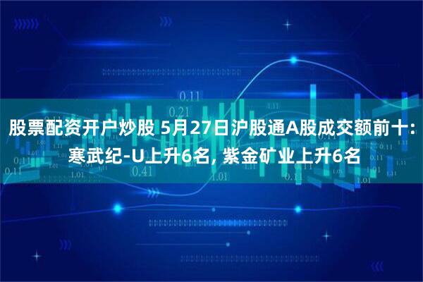 股票配资开户炒股 5月27日沪股通A股成交额前十: 寒武纪-U上升6名, 紫金矿业上升6名